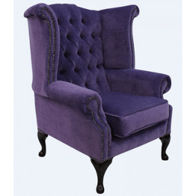 Chesterfield High Back Wing Chair Pimlico Lupin Fabric In Queen Anne Style
