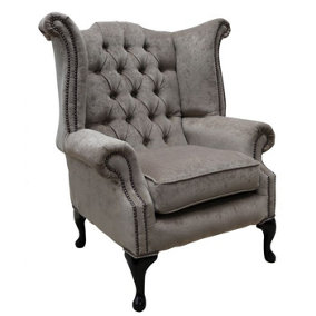 Chesterfield High Back Wing Chair Pimlico Mink Fabric Bespoke In Queen Anne Style