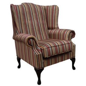 Chesterfield High Back Wing Chair Riga Stripe 03 Velvet Fabric In Mallory Style