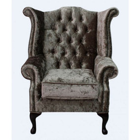 Chesterfield High Back Wing Chair Senso Chocolate Brown Velvet In Queen Anne Style