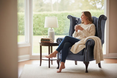 Chesterfield High Back Wing Chair Senso Dusk Blue Velvet In Queen Anne ...