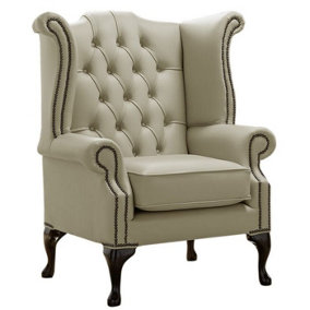 Chesterfield High Back Wing Chair Shelly Ash Leather Bespoke In Queen Anne Style