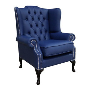 Chesterfield High Back Wing Chair Shelly Bilberry Blue Leather In Mallory Style