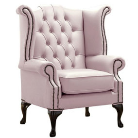Chesterfield High Back Wing Chair Shelly Blossom Leather Bespoke In Queen Anne Style