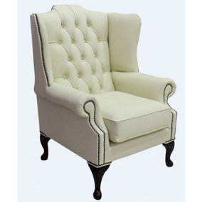 Chesterfield High Back Wing Chair Shelly Cream Leather Bespoke In Mallory Style