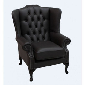 Chesterfield High Back Wing Chair Shelly Dark Chocolate Leather Bespoke In Mallory Style