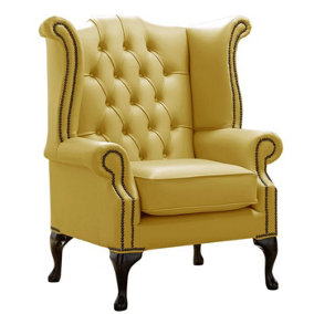 Chesterfield High Back Wing Chair Shelly Deluca Real Leather Bespoke In Queen Anne Style