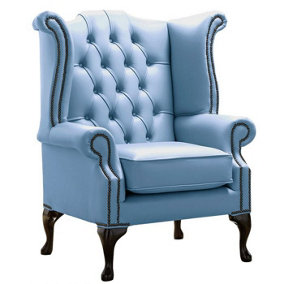Chesterfield High Back Wing Chair Shelly Haze Leather Bespoke In Queen Anne Style