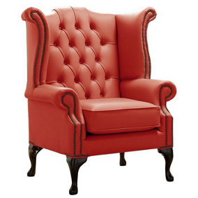 Chesterfield High Back Wing Chair Shelly Horizon Leather Bespoke In Queen Anne Style