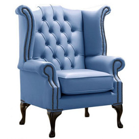 Chesterfield High Back Wing Chair Shelly Iceblast Leather Bespoke In Queen Anne Style