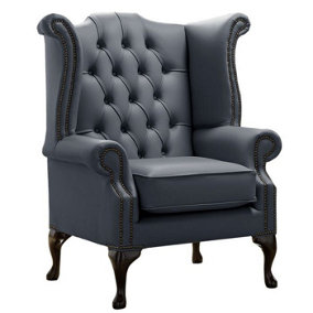 Chesterfield High Back Wing Chair Shelly Knight Leather Bespoke In Queen Anne Style