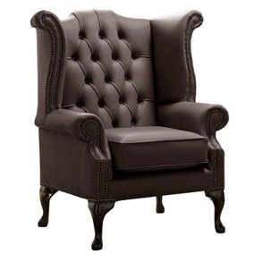 Chesterfield High Back Wing Chair Shelly Mocca Leather Bespoke In Queen Anne Style