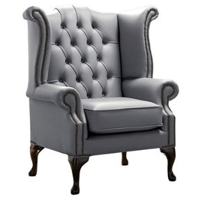 Chesterfield High Back Wing Chair Shelly Piping Leather Bespoke In Queen Anne Style