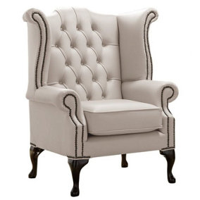 Chesterfield High Back Wing Chair Shelly Rice Milk Leather Bespoke In Queen Anne Style