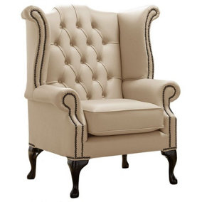 Chesterfield High Back Wing Chair Shelly Stone Leather Bespoke In Queen Anne Style