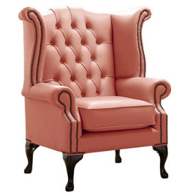 Chesterfield High Back Wing Chair Shelly Tuscany Leather Bespoke In Queen Anne Style