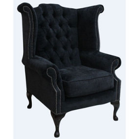 Chesterfield High Back Wing Chair Velluto Dusky Fabric In Queen Anne Style