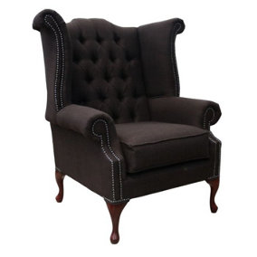 Chesterfield Linen High Back Wing Chair Charles Sandlewood Brown In Queen Anne Style
