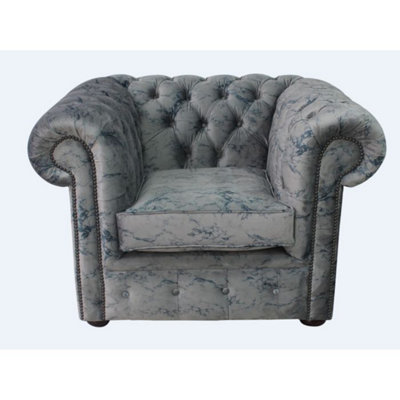 Chesterfield Low Back Club ArmChair Marble Real Velvet Fabric In Classic Style