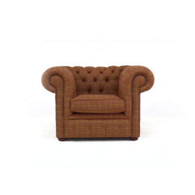 Chesterfield Low Back Club Chair Loch Claret Real Wool Tartan In Classic Style