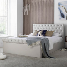 Chesterfield Off White Upholstered Ottoman - King Size Bed Frame