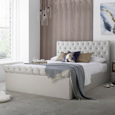 Chesterfield Off White Upholstered Ottoman Storage Double 4ft6 Bed Frame