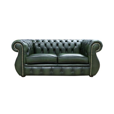 Chesterfield Original 2 Seater Sofa Antique Green Real Leather In ...