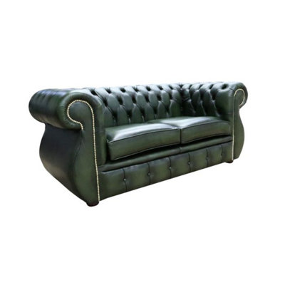 Chesterfield Original 2 Seater Sofa Antique Green Real Leather In ...
