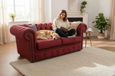 Chesterfield Original 2 Seater Sofa Settee Charles Wine Red Linen ...