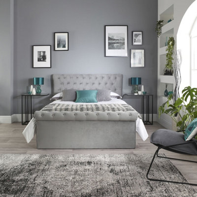 Chesterfield Ottoman Storage Bed in Grey Velvet with Pocket+ Mattress ...