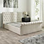 Chesterfield Ottoman Storage Bed in Natural Linen, size Double