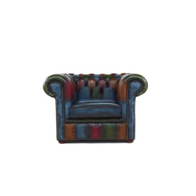 Chesterfield Patchwork Low Back Club Armchair Antique Real Leather In Classic Style