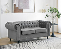 Chesterfield Pleat Velvet Fabric 2 Seater Sofa, Grey Velvet