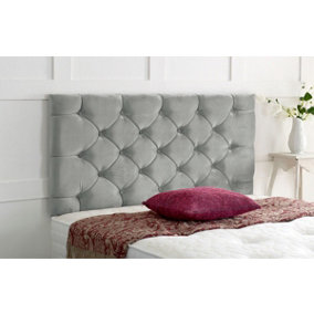 Chesterfield Plush Velvet 3ft Single 24" Headboard -  Silver