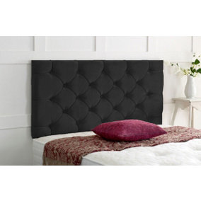 Chesterfield Plush Velvet 4ft Small Double 24" Headboard -  Black