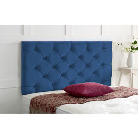 Chesterfield Plush Velvet 4ft6 Double 24" Headboard -  Blue