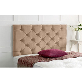 Chesterfield Plush Velvet 4ft6 Double 24" Headboard -  Coffee