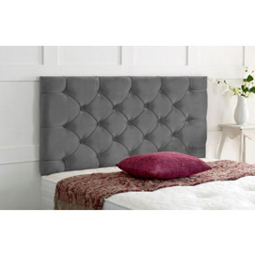 Chesterfield Plush Velvet 4ft6 Double 24" Headboard -  Grey
