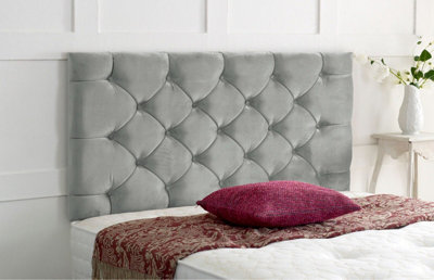 Chesterfield Plush Velvet 4ft6 Double 24" Headboard -  Silver