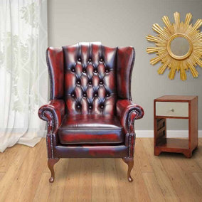 Chesterfield Prince's High Back Wing Chair Antique Oxblood Leather In Mallory Style