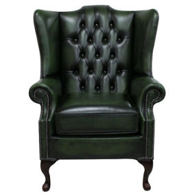 Chesterfield Prince's High Back Wing Chair Mallory Style Antique Green Leather In Stock