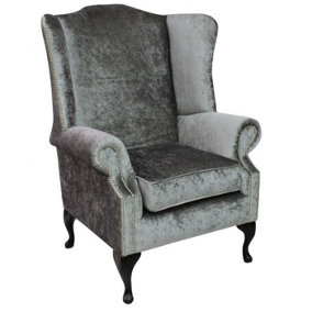 Chesterfield Prince's High Back Wing Chair Shimmer Silver Velvet In Mallory Style