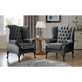 Chesterfield Queen Anne Beatrice + Carlton Flat Wing Armchairs Malta Slate 05