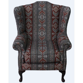 Chesterfield Saxon High Back Wing Chair Tribal Boho Bohemian Fabric In Mallory Style