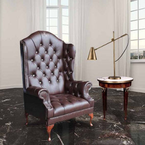 Chesterfield Scarface Chair CRYSTALLIZED High Back Wing Chair Antique Brown Real Leather