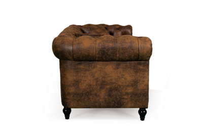 Chesterfield Sofa With Wooden Feet in Faux Leather Suede Brown Fabric 2 ...
