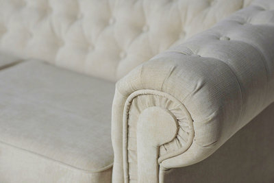Chesterfield Style Corner Sofa Venus Cream Fabric Right Hand Corner