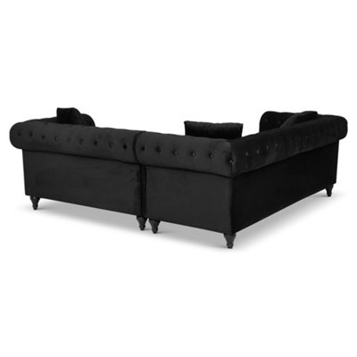 Chesterfield Velvet 4 Seater Corner Sofa - Black