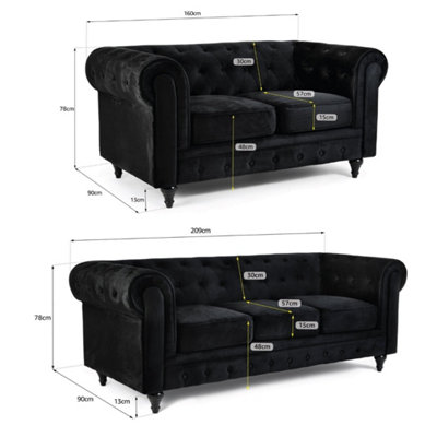 Chesterfield Velvet Button-Tufted 2 & 3 Seater Sofa Set