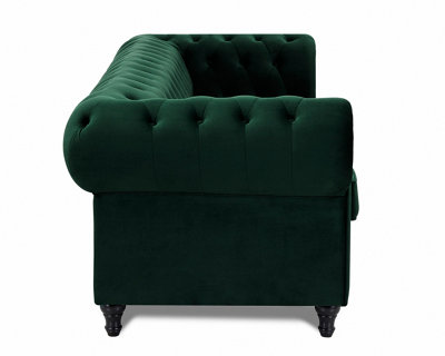 Chesterfield Velvet Fabric 3 Seater Sofa Green DIY at B Q